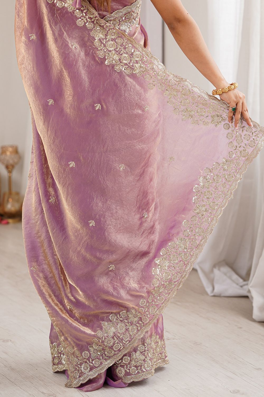 Aurora Lavender Satin Sequins Embellished Ready To Wear Saree