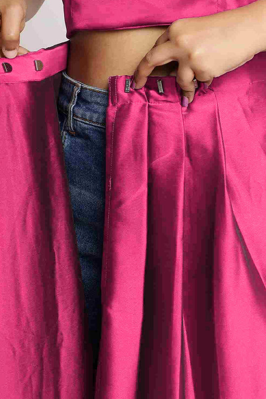 Buy Akila Crepe Silk Wine Mirror Work One Minute Saree Online - Zoom Out