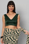 Ana Bottle Green Satin Comfort Stretch  Deep V Sleeveless Blouse with Bow