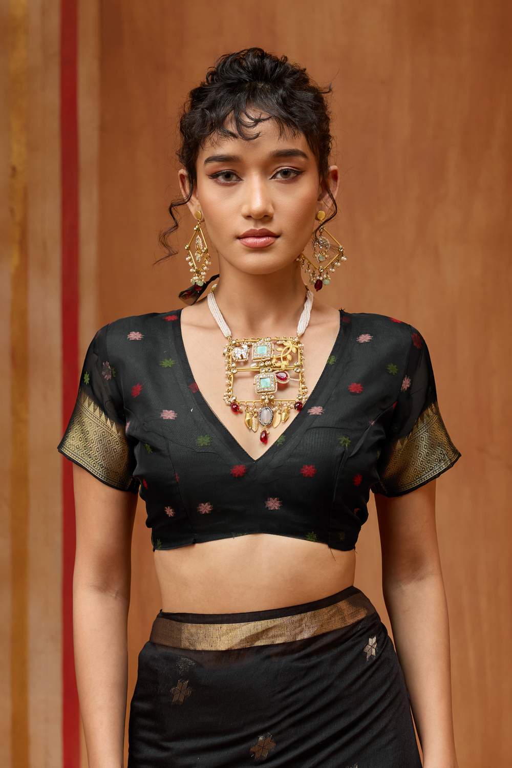 Rosa Black Munga Cotton Saree with Organza Weaving Pallu Ready to Wear Saree