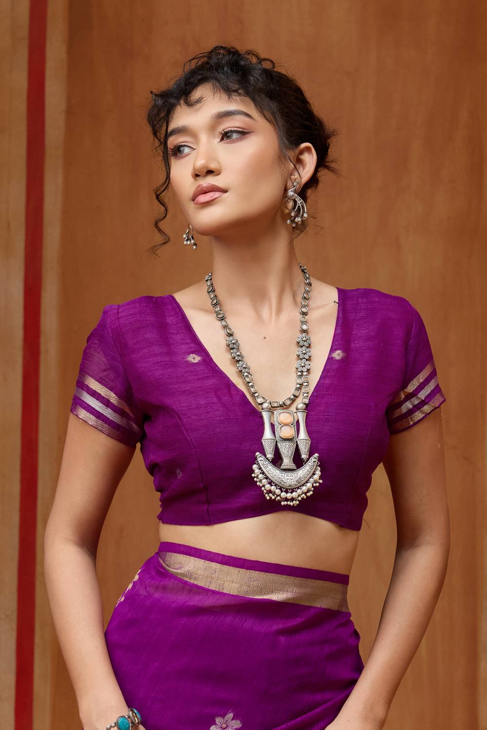Divya Purple Munga Silk Saree with Organza Weaving Pallu Ready to Wear Saree