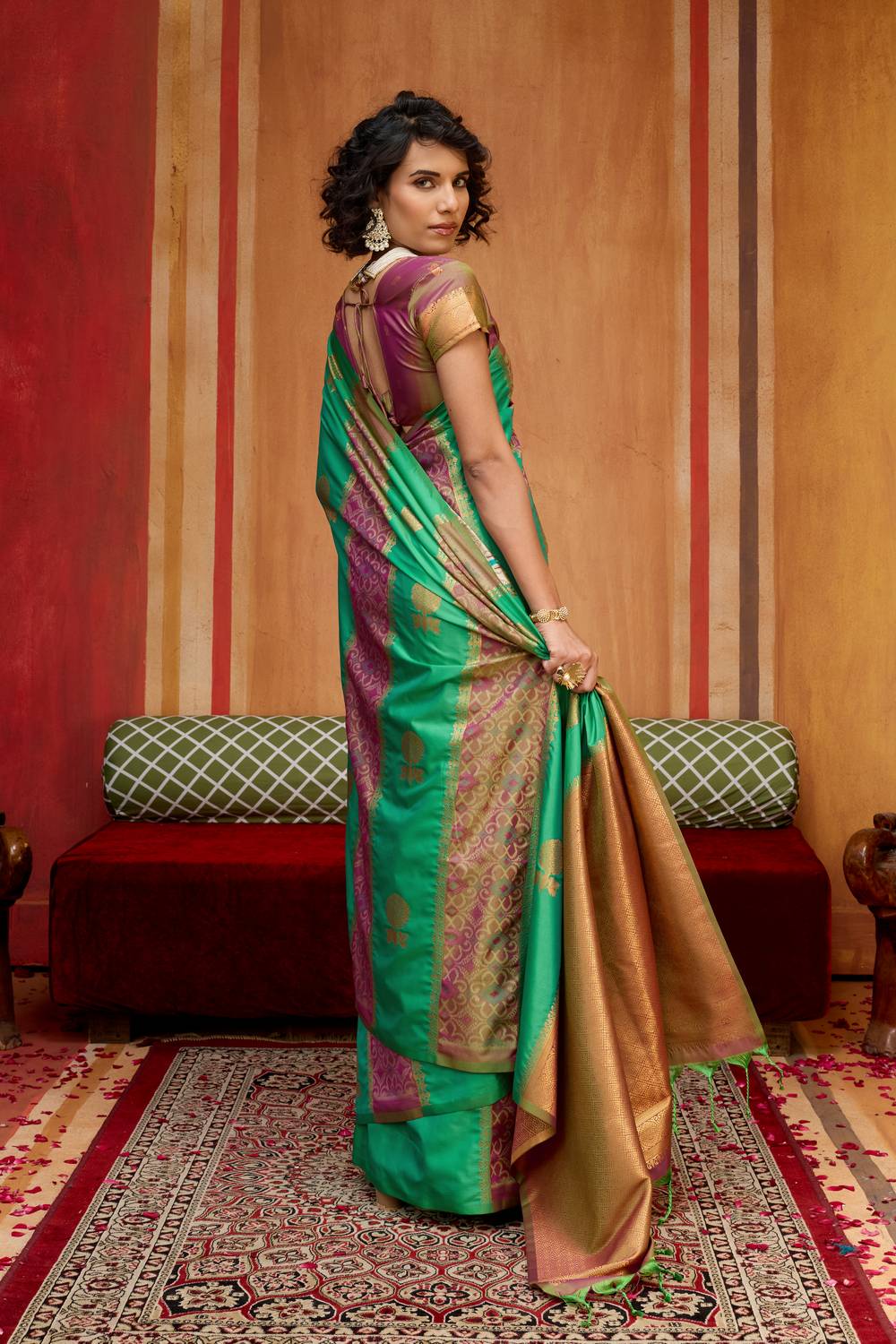 Ayra Emerald Green & Wine Pure Silk Woven Ready to Wear Saree