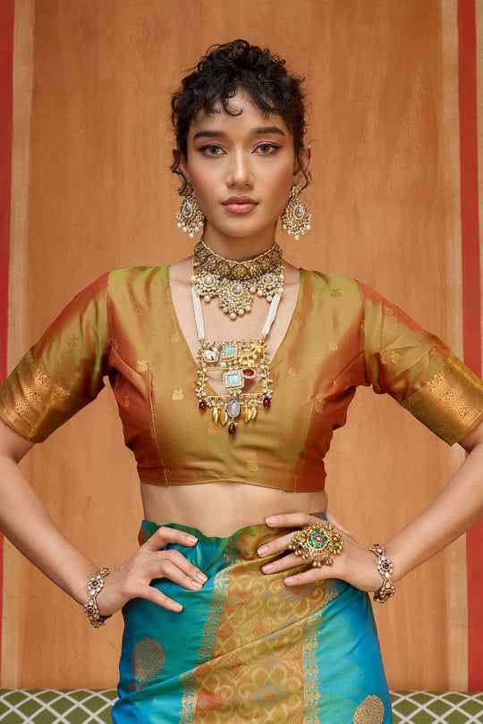 Ayra Turquoise Blue with Zari Work Pure Silk Woven Ready to Wear Saree