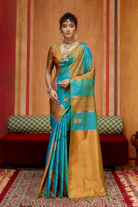 Ayra Turquoise Blue with Zari Work Pure Silk Woven Ready to Wear Saree