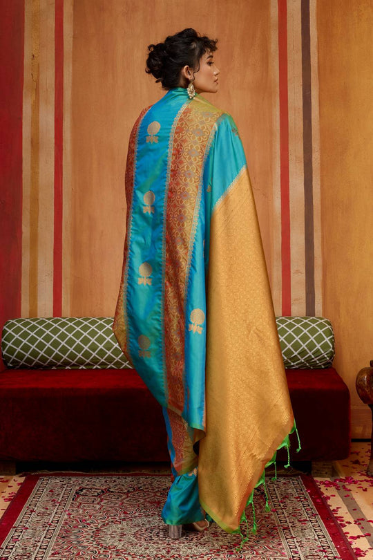 Ayra Turquoise Blue with Zari Work Pure Silk Woven Ready to Wear Saree