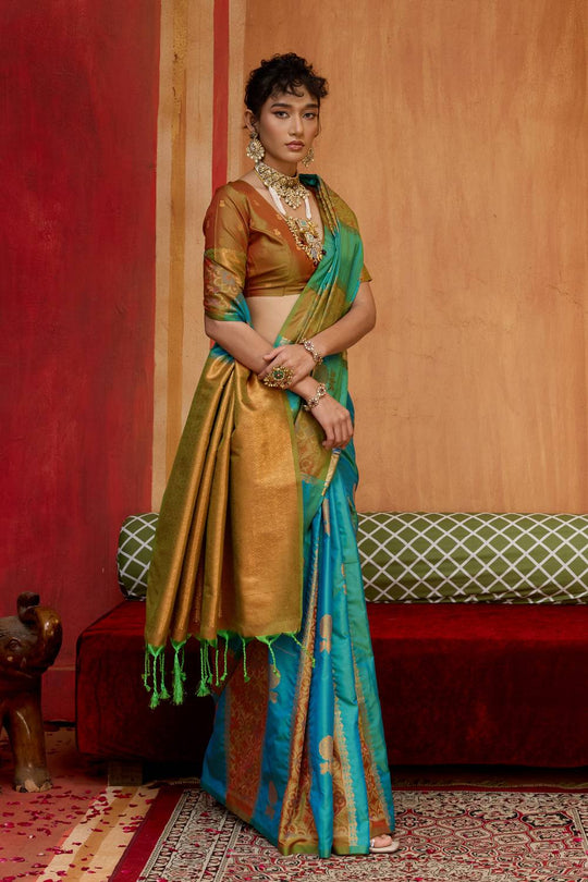 Ayra Turquoise Blue with Zari Work Pure Silk Woven Ready to Wear Saree