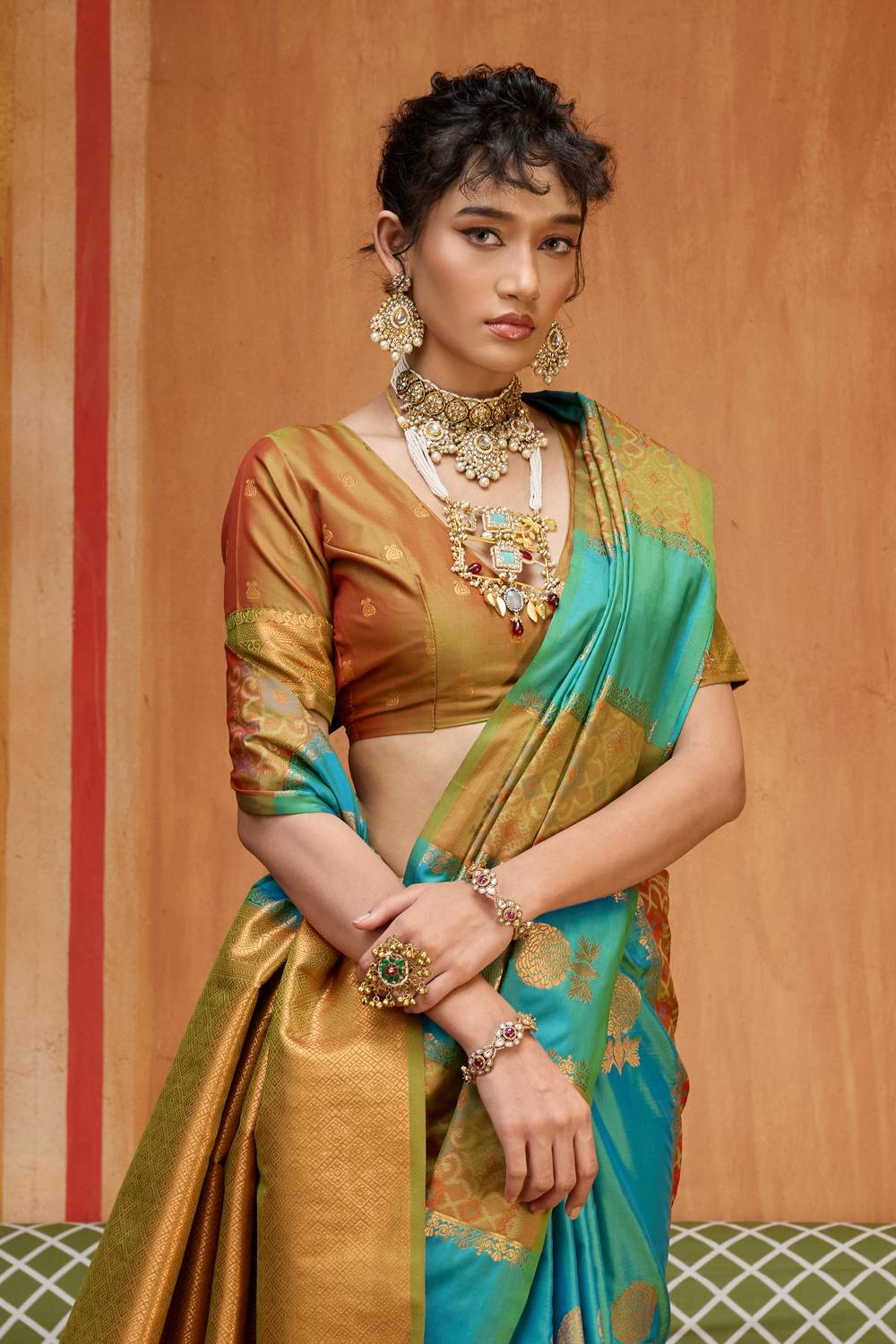 Ayra Turquoise Blue with Zari Work Pure Silk Woven Ready to Wear Saree