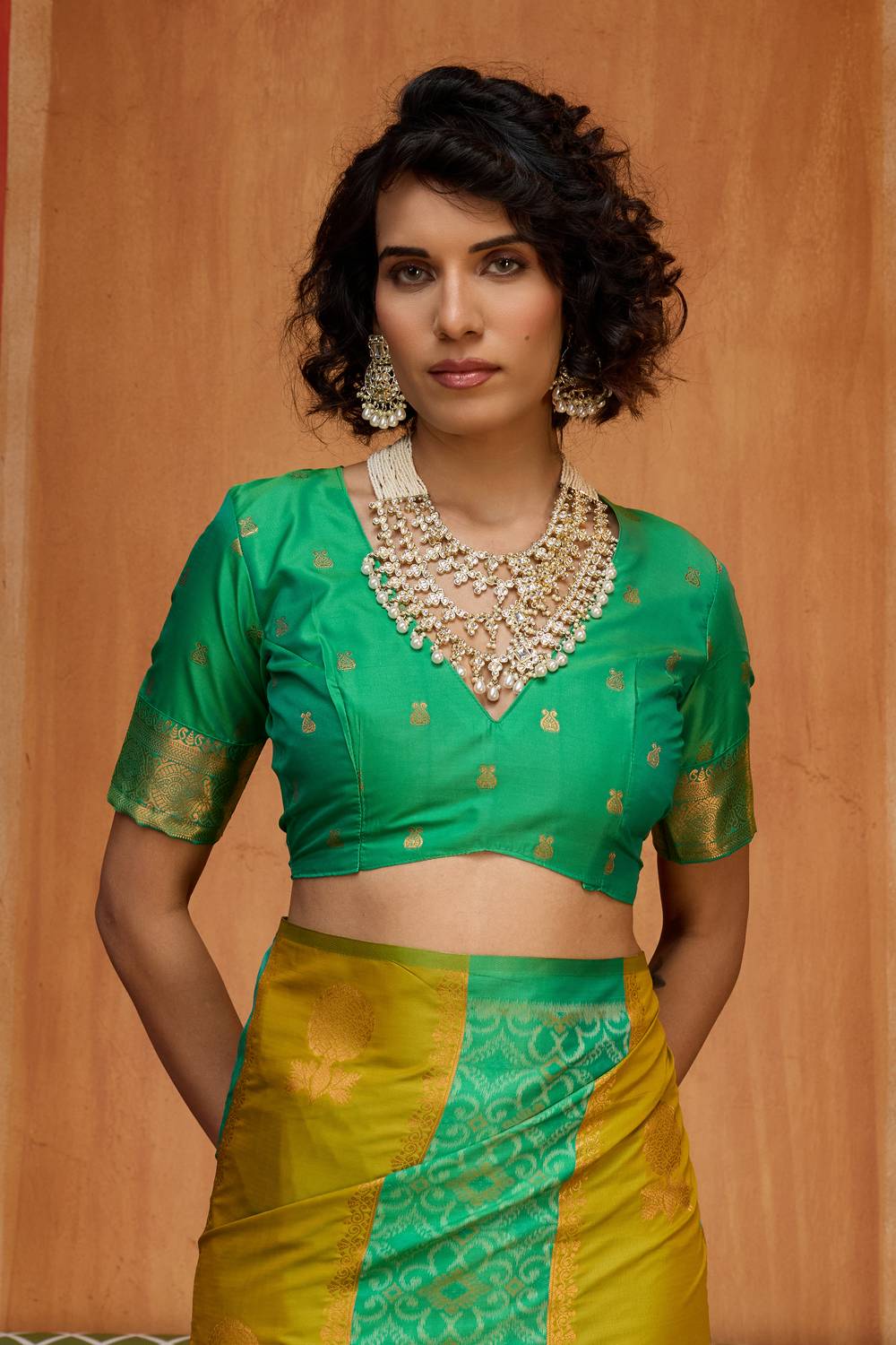 Ayra Emerald Green & Lime Yellow Pure Silk Woven Ready to Wear Saree