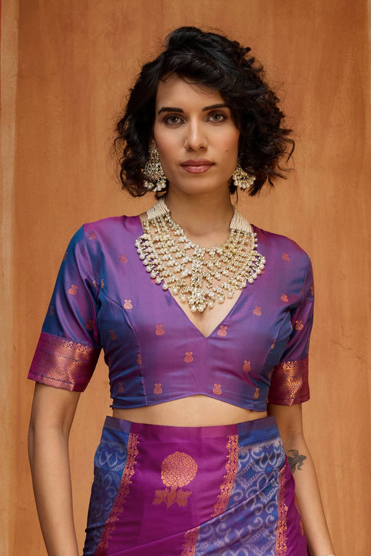 Ayra Wine and Royal Blue Pure Silk Woven Ready to Wear Saree