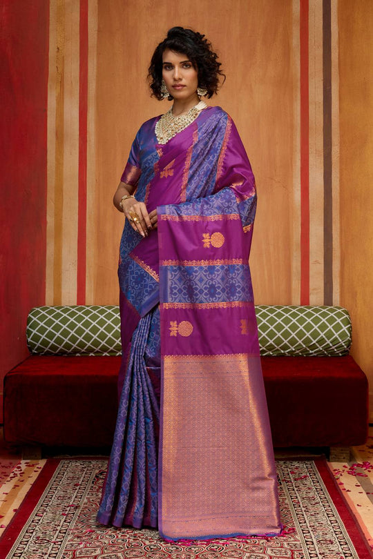 Ayra Wine and Royal Blue Pure Silk Woven Ready to Wear Saree