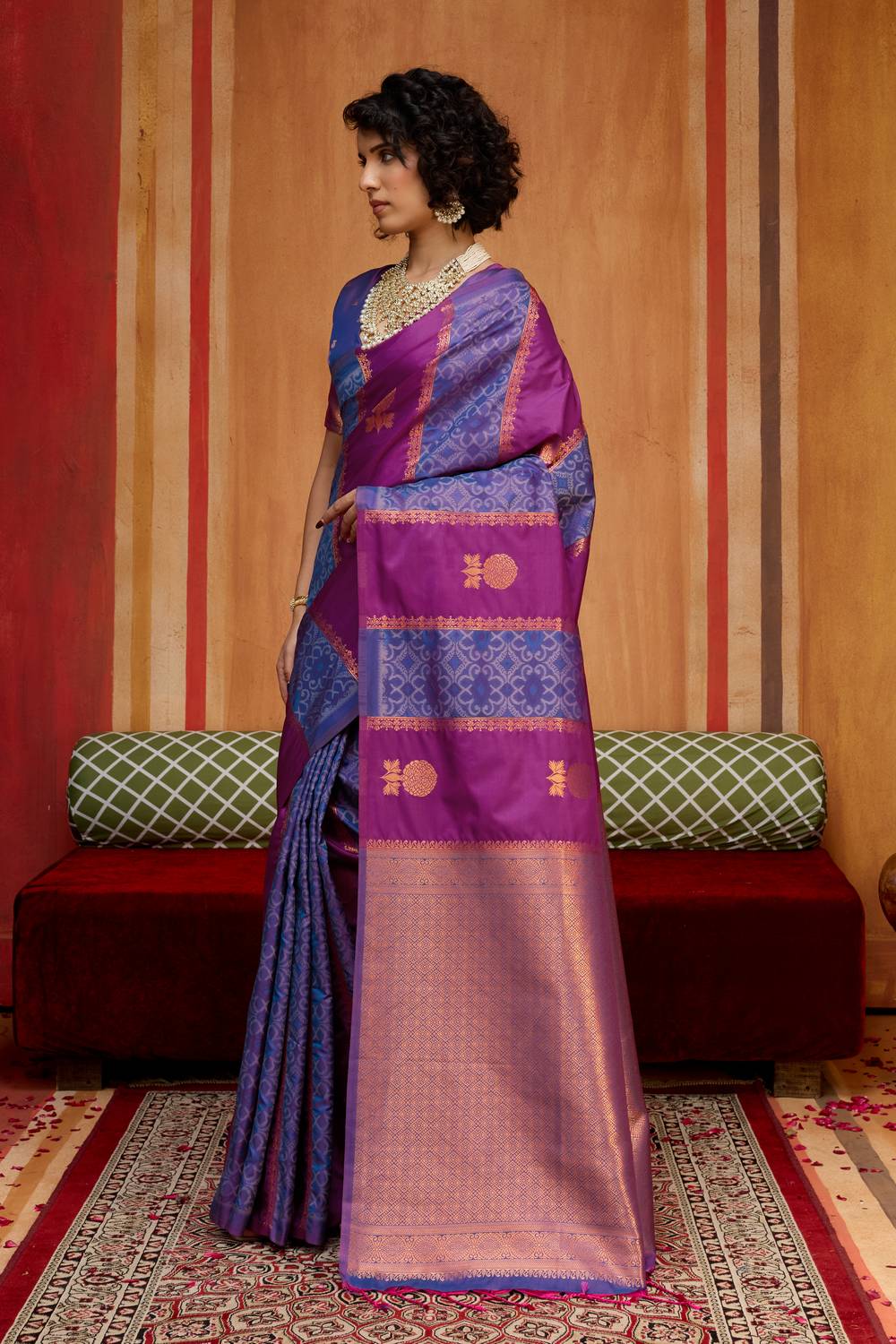 Ayra Wine and Royal Blue Pure Silk Woven Ready to Wear Saree