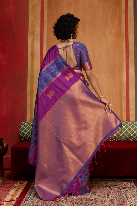 Ayra Wine and Royal Blue Pure Silk Woven Ready to Wear Saree