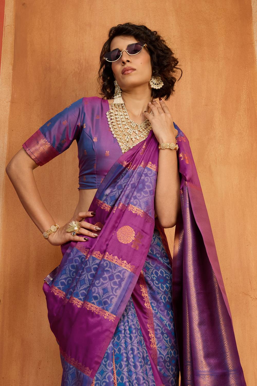 Ayra Wine and Royal Blue Pure Silk Woven Ready to Wear Saree
