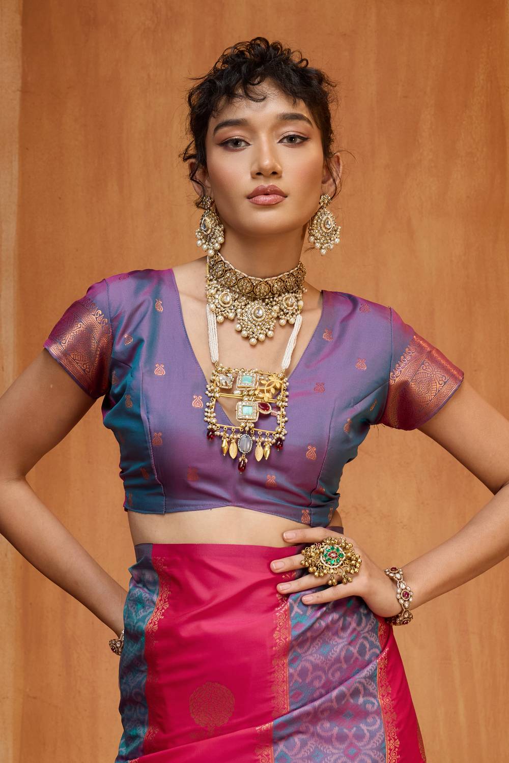 Ayra Rose Pink & Blue Pure Silk Woven Ready to Wear Saree