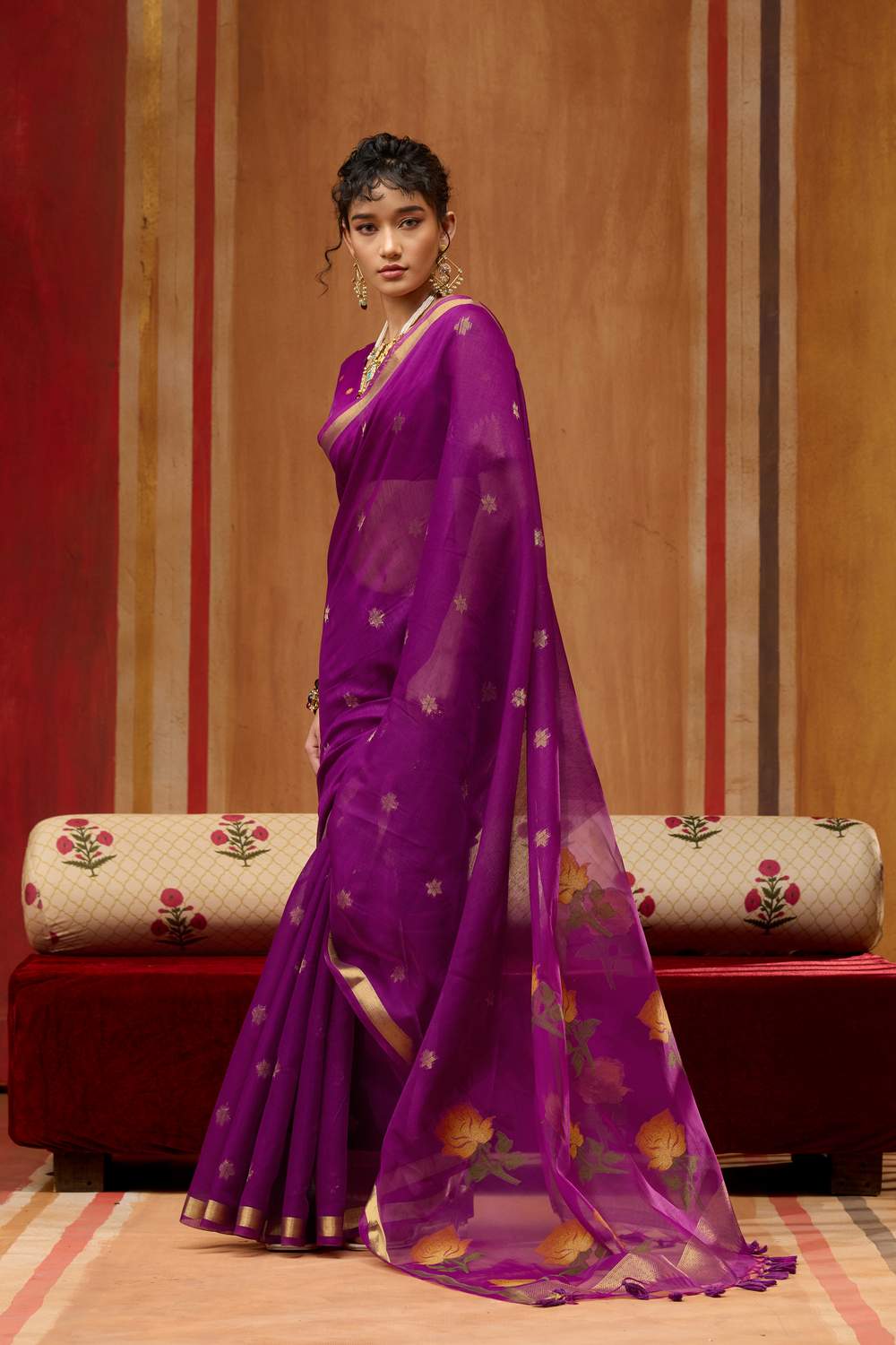 Rosa Purple Munga Cotton Saree with Organza Weaving Pallu Ready to Wear Saree
