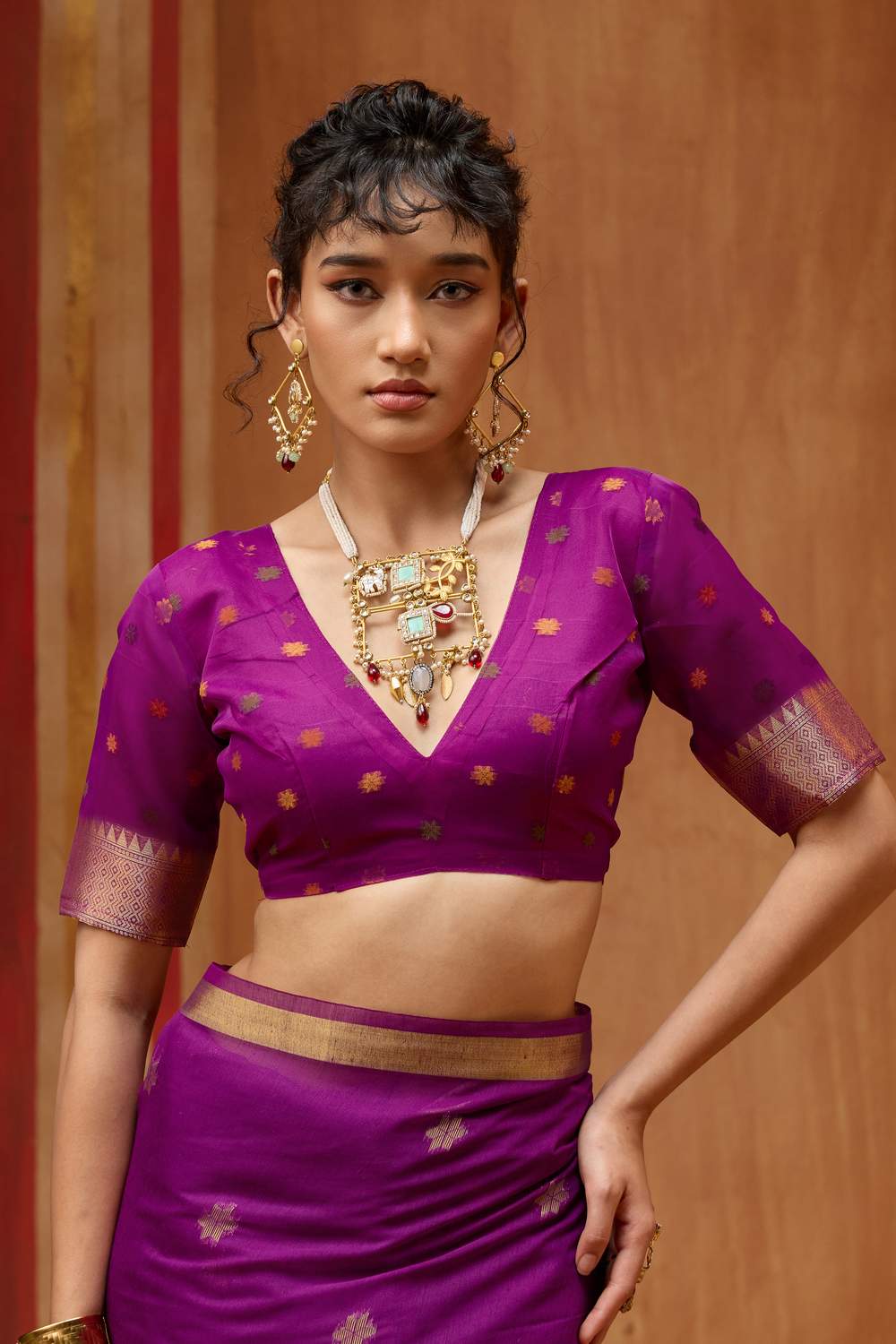 Rosa Purple Munga Cotton Saree with Organza Weaving Pallu Ready to Wear Saree