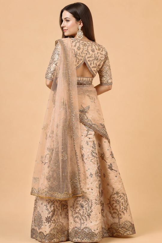Cia Cream Floral Art Silk Ready To Wear Lehenga Saree