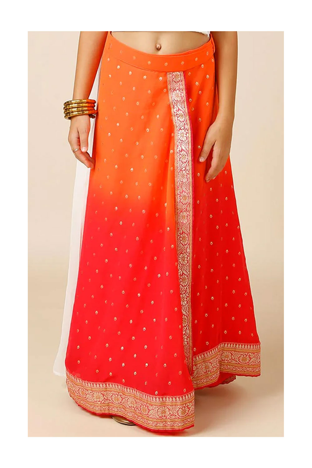 Celia Pink & Orange Georgette Wrap Around Saree Skirt for Kids & Tweens