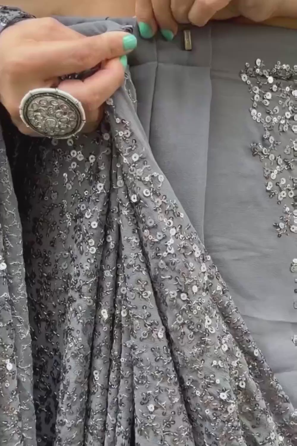 Jessie Grey Faux Georgette Sequins One Minute Saree