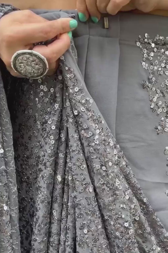 Jessie Grey Faux Georgette Sequins One Minute Saree