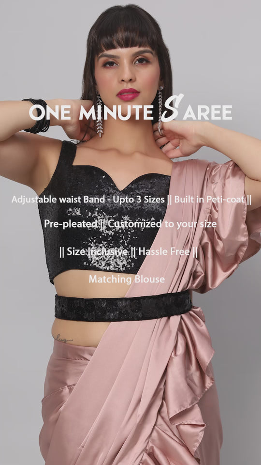 Priya Dusty Rose Satin Flat Ruffle One Minute Saree