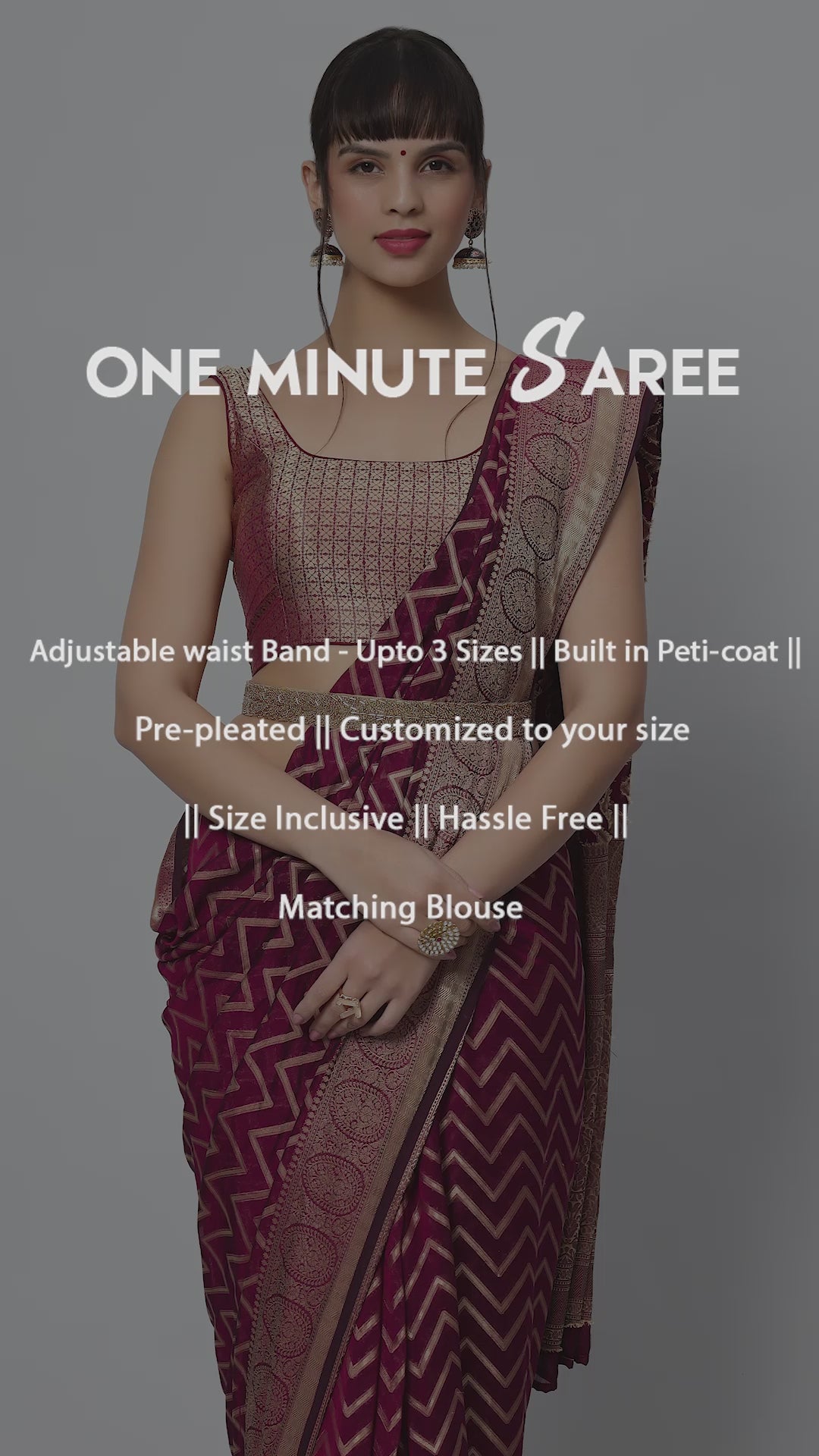 Lucia Wine Gold Zigzag Embroidered Light One Minute Saree