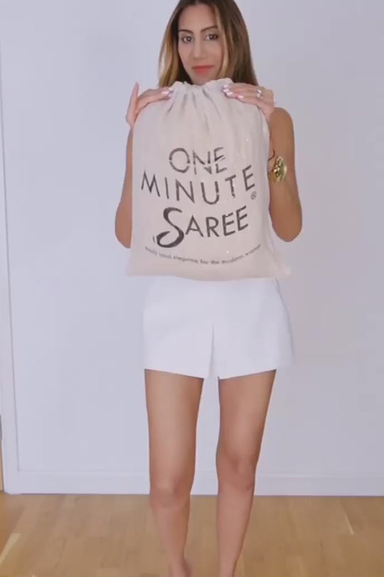 Kylie Beige Georgette Gold Sequins Embroidery One Minute Saree