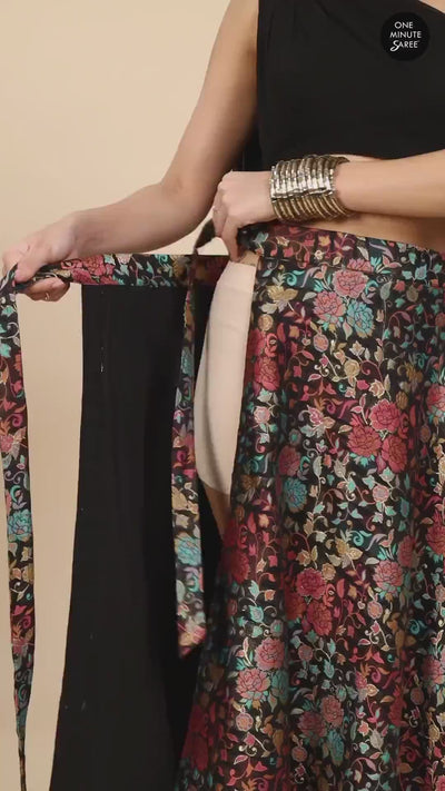 Therese Black Art Silk Floral Wrap Around Ethnic Saree Skirt