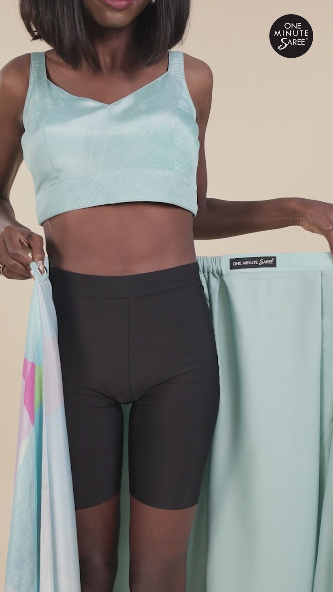 Kriss Turquoise Abstract Crepe One Minute Saree