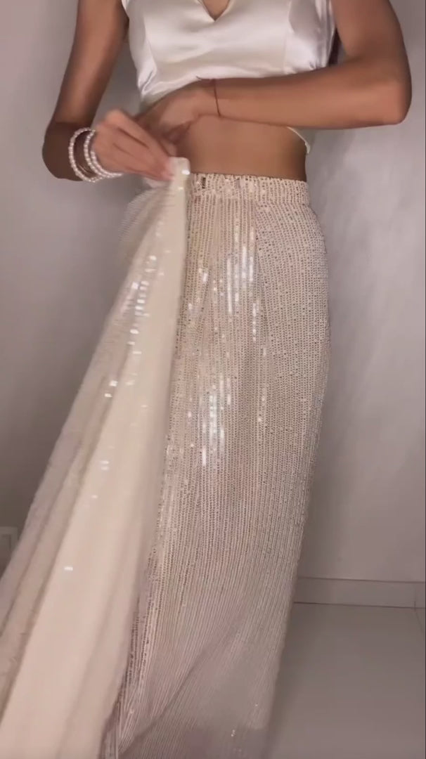 Bella Cream Net Sequins One Minute Saree