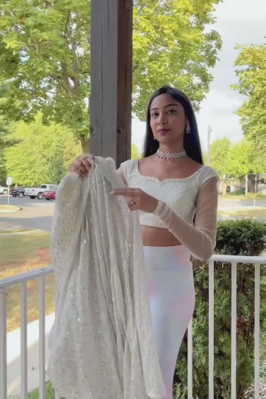 Salma Pearl White Sequins Embroidery Faux Georgette One Minute Saree