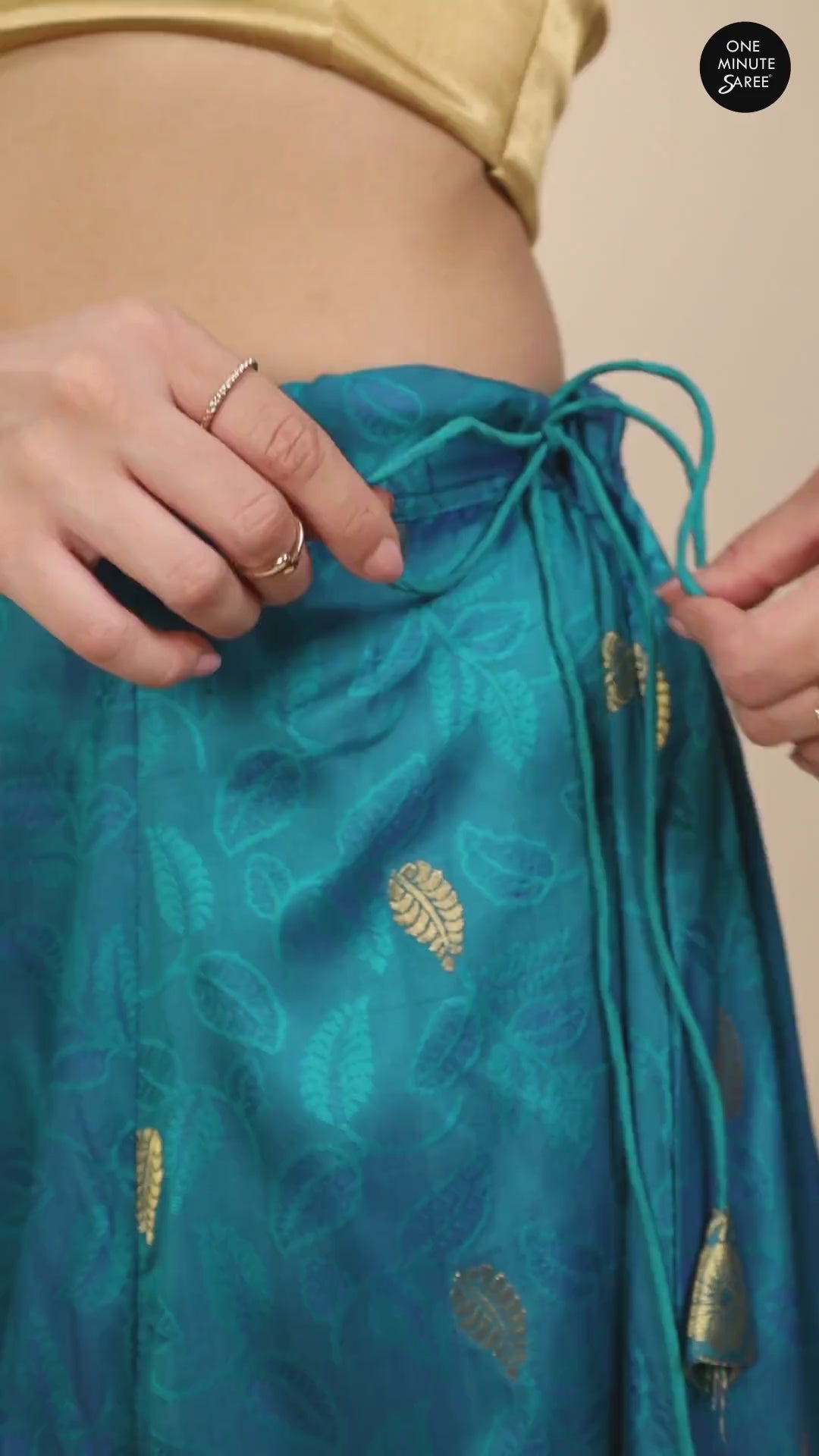 Adina Blue Silk Foil Print Lace Adjustable Waist Ethnic Saree Skirt