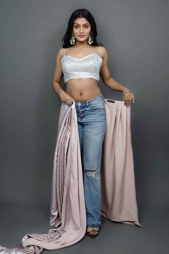 Buy Sylvie Blush Pink Shimmer One Minute Saree Online