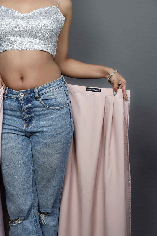 Buy Sylvie Blush Pink Shimmer One Minute Saree Online - Back