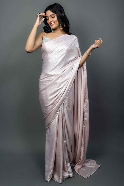 Buy Sylvie Blush Pink Shimmer One Minute Saree Online - One Minute Saree