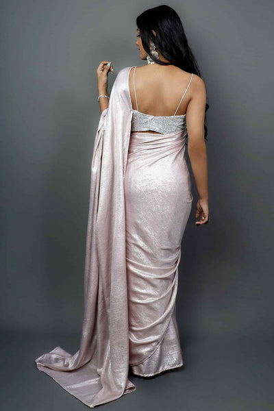 Shop Sylvie Blush Pink Shimmer One Minute Saree at best offer at our  Store - One Minute Saree