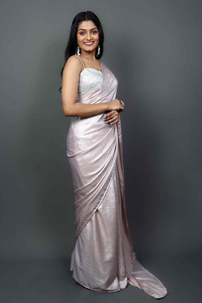 Buy Sylvie Blush Pink Shimmer One Minute Saree Online - Zoom In