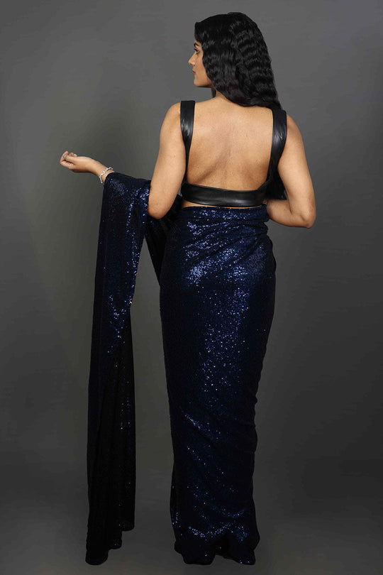 Shop Raina Blue Sequins Net One Minute Saree at best offer at our  Store - One Minute Saree