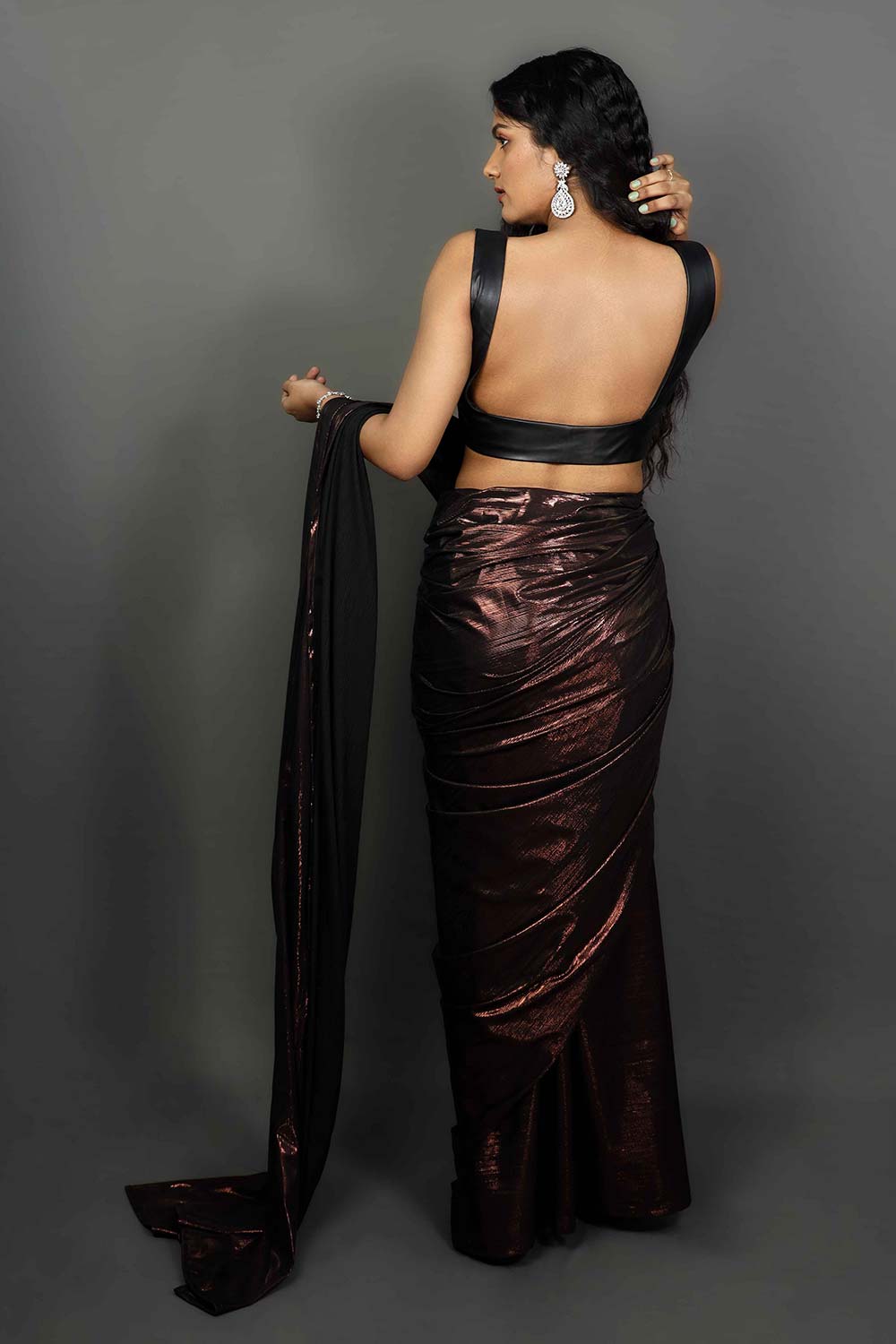 Shop Luciana Metallic Bronze One Minute Saree at best offer at our  Store - One Minute Saree