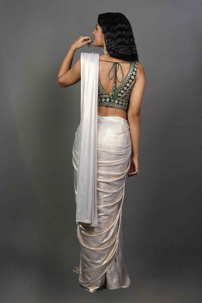 Shop Athena Metallic Gold & White One Minute Saree at best offer at our  Store - One Minute Saree