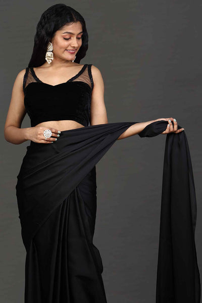 Buy Maya Black Satin One Minute Saree Online - Zoom Out