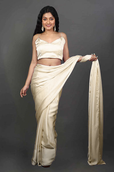 Tia Cream Monochrome Satin One Minute Saree