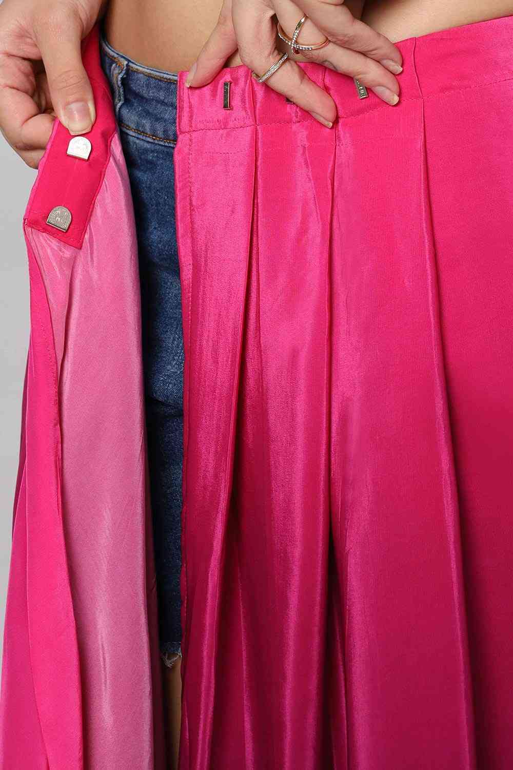 Buy Alia Pink & Dark Grey Ombre Crepe One Minute Saree Online - Zoom In