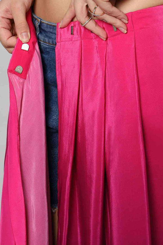 Buy Alia Pink & Dark Grey Ombre Crepe One Minute Saree Online - Zoom In