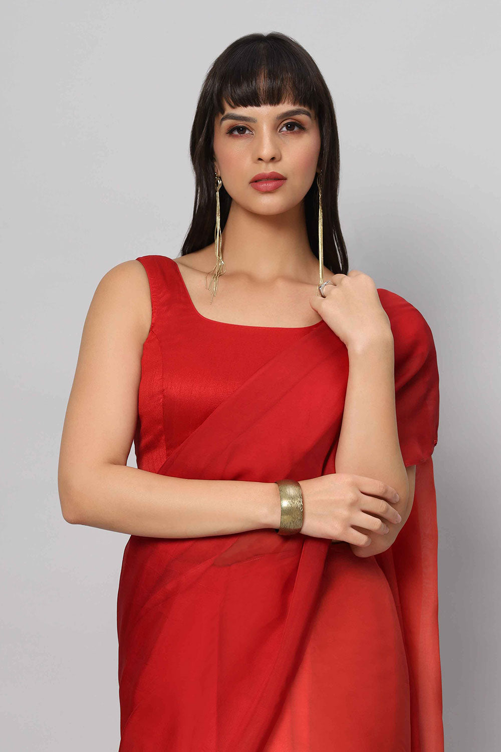 Buy Rina Multi-Shaded Rouge Soft Organza One Minute Saree Online - Back