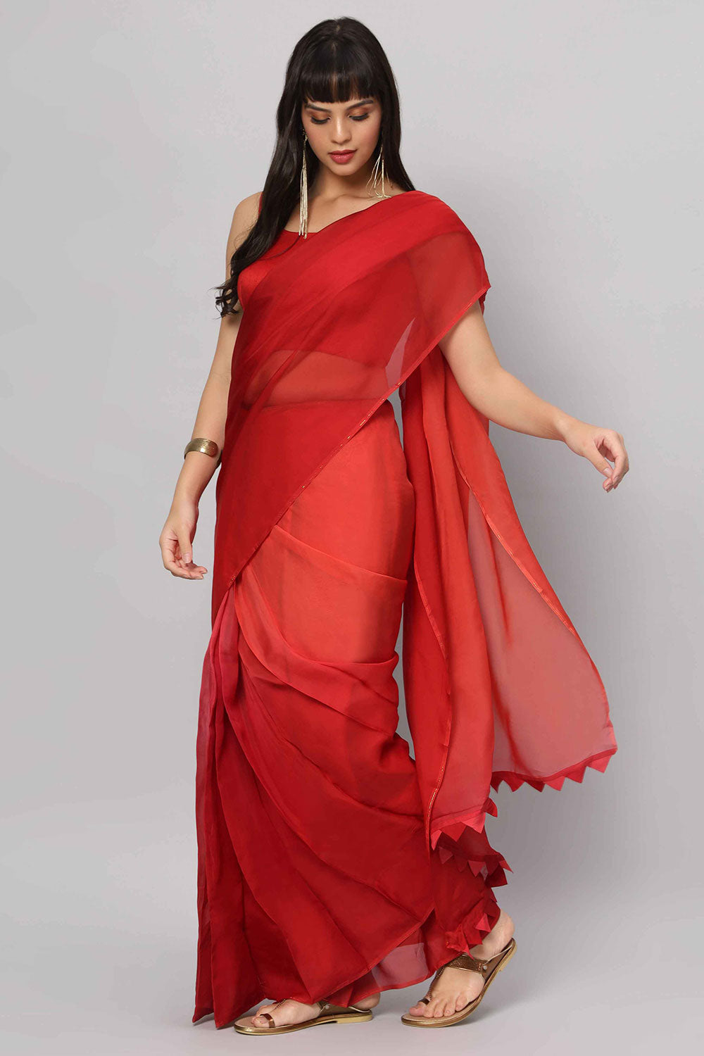 Buy Rina Multi-Shaded Rouge Soft Organza One Minute Saree Online