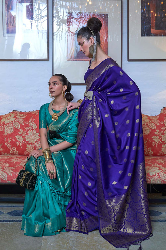 Buy Kanyaatha Navy Blue Moss Weave Art Silk Saree Online