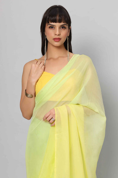 Buy Liza Multi-Shaded Yellow Soft Organza One Minute Saree Online - Front