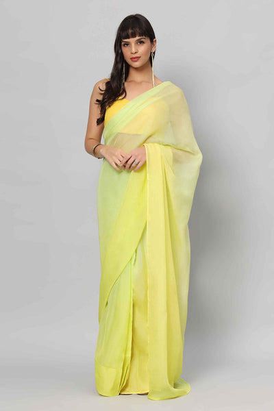 Buy Liza Multi-Shaded Yellow Soft Organza One Minute Saree Online - One Minute Saree