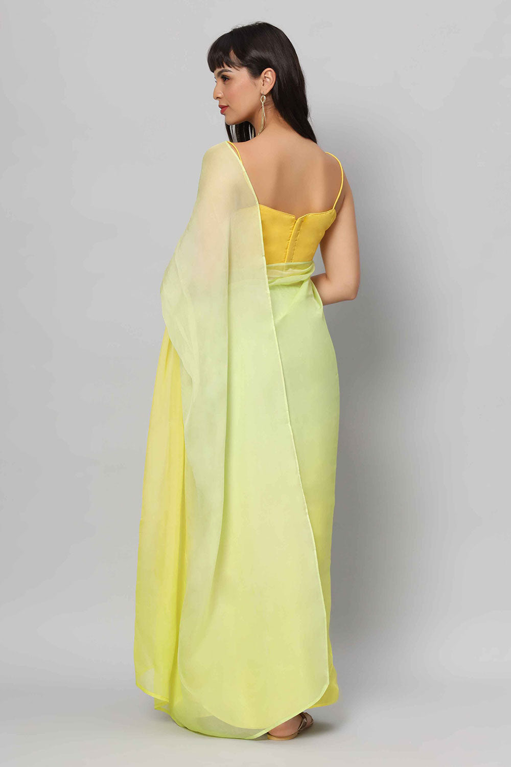 Shop Liza Multi-Shaded Yellow Soft Organza One Minute Saree at best offer at our  Store - One Minute Saree